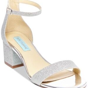 Silver Glitter Block Heel Sandals